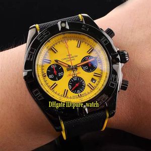 New 44mm PVD Black MB0111C3 Yellow Dial Quartz Chronograph Mens Watch Nylon Rubber Strap High Quality Gents Sport Watches319O