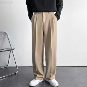 Men Solid Color Men's Wide Leg Suit Casual New Streetwear Male Trousers Baggy Korean Style Straight Thin Pants L230225