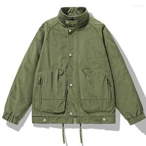 Herrjackor män långärmad grön bomberjacka överdimensionerad retro khaki brun mocka tyg kappa baseball uniform corduroy plus storlek 4xl