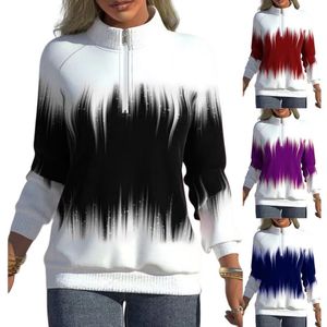 Kadın Hoodies Sweatshirts Sonbahar ve Kış Moda Kademeli Renkli Baskı Gündelik Fermuar Uzun Kollu Kazak Artı Boyut Gevşek Top 230731