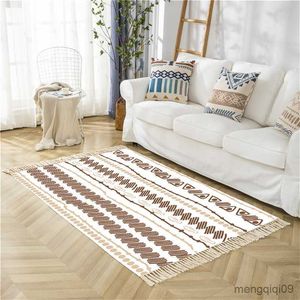 Mattor Boho-stil mattan 100x180cm Anti-halkfloormat tryckt bomullslinne som area mattor för vardagsrum sovrumsmatta dörrtassel R230801