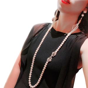 Strands Strings Trendy Real Natural Long Pearl Necklace Women Wedding White Freshwater Round Party Gift 230731