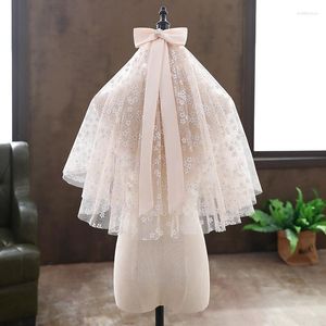 Veli da sposa arrivo champagne pizzo foglia fiore corto velo da sposa copertura viso uno strato senza pettine accessori sposa