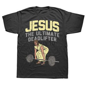 T-shirts masculinas Deadlift Jesus Christian Halterofilismo Engraçado Ginásio T-shirts Graphic Algodão Streetwear Manga Curta Aniversário T-shirt Roupas Masculinas J230731