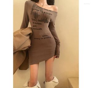 Sukienki swobodne seksowna kobieta sukienka 2023 vestidos de mujer poza ramię długie rękaw moda nieregularna szata femme bodycon mini