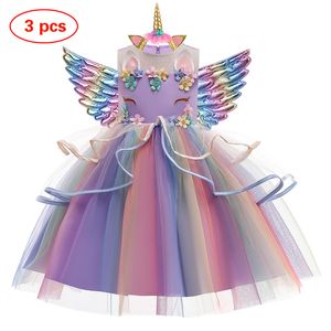 Flickans klänningar Baby Girls Unicorn Tutu Dress Pastell Rainbow Princess Girls Birthday Party Dress Children Halloween Unicorn Perform Costume 230731