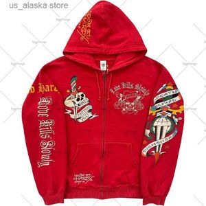 Erkek Hoodies Sweatshirts Estetiği Yılan ve Kafatası Baskı Hoodies Erkekler için Fermuar Y2K Çift Gevşek Y2K Retro Sıradan Sweatshirt Amerikan Gotik Ceket T230731