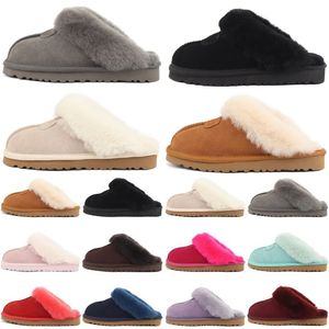 Vinter tofflor glider sandaler designer päls män kvinnor skjutreglage slip-on flip flops kastanj svart rosa grå hålla varm tjock botten mens toffel sandal scuffs