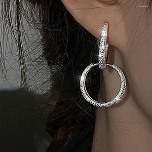 Hoop Earrings 2023 Fashion Silver Color Copper Sparkling Round For Women Simple Geometric Creative Party Jewelry