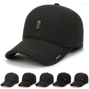 Kawałki piłki jesienne zimowe baseball dla mężczyzn z klapami ucha wełniane grube ciepłe uszu czapkę tatę kapelusz casquette