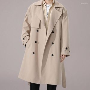 Mäns jackor 2023 Koreanska mode stiliga män svart khaki trench coat streetwear windbreaker solid casual lös lång överrock