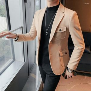 Men's Suits High Quality Korean Slim Fit Blazer Jackets /Men Woolen Fabric Business Formal Wear Casual Suit Coats Tuxedos Wedding Dress Coat