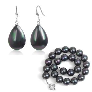 Conjunto de colar de brincos feminino preto imitação de pérola corrente colar brincos pendentes