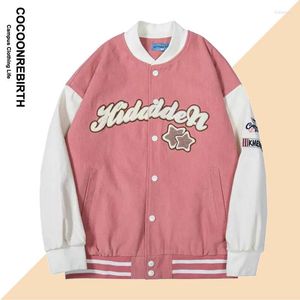 Herrjackor japanska vintage varsity jacka män kvinnor lapptäcke brev flocking streetwear lös casual baseball vår 2023