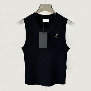 Schwarzes gestricktes Tanktop für Damen, T-Shirt mit Pin, sexy, dünnes, ärmelloses Damen-Tanktop, Sommer, cooles Urlaubs- und Alltagsshirt