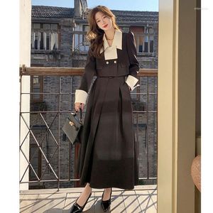 Work Dresses Korea Elegant Blazer Outfits Vintage Office Lady Chic Two Piece Sets Fashion Long Sleeve Crop A Line Midi Skirts Suit