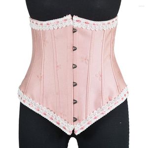 Kvinnors shapers underbust korsetter midja cincher rosa snörning upp benad bantare bustiers topp tränare kort överkropp shaper