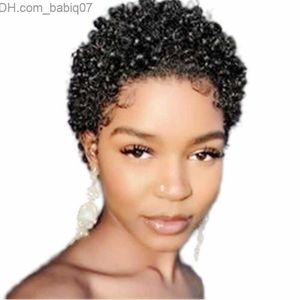 Parrucche sintetiche Rihanna Capelli umani ricci afro crespi molto corti Parrucche celebrità afroamericane per donne nere con bambino Macchina brasiliana fatta Z230801