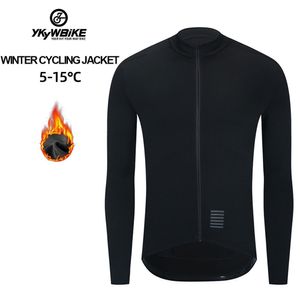 サイクリングシャツのトップスYKYWBIKE WINTERジャケットサーマルフリースメンサイクリングジャケット長いスリーブサイクリングバイク衣類ブラック230801