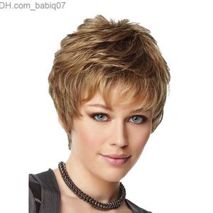 Synthetic Wigs European American Women Short Fluffy Curly Wig Gold Brown Synthetic Hair Rose Net Cosplay Party Wigs High Temperature Fiber For Female Z230801