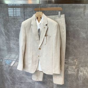 Men's Suits Blazers Linen Suit for Men Cotton Suits Mens Jacket Thin Style Spring Autumn Thin Pants Top Thin Coat Casual Suit Mens Summer Blazer 230731