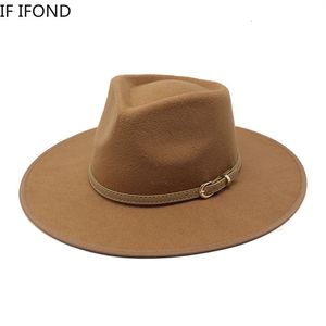 Chapéus de Aba Larga Bucket Feminino Caqui Camel Feltro Fedoras de Lã Vestido Vintage Formal Chapéu de Igreja Moderno Jazz 230801