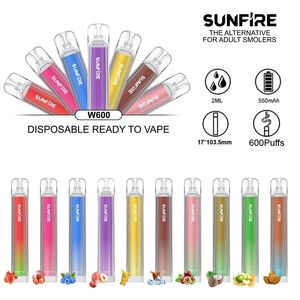 Autentisk Sunfire Bar W600 engångsvap 2 ml Förspillad ångstick Crystal Design 0 mg 20 mg 30 mg 50 mg E Cigaretter Tillverkare Direktförsörjning