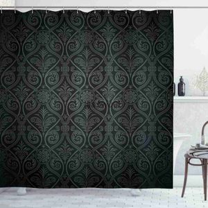 Shower Curtains Damask Shower Curtain Antique Baroque Pattern Mild Ombre Shade Gothic Victorian Style Fabric Bathroom Decor with Dark Grey x0731