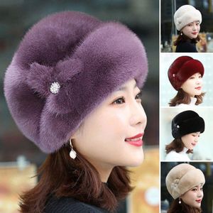 Cappelli a tesa larga Cappello invernale a secchiello Decor floreale russo Addensato Lusso Mantieni caldo Tinta unita Autunno Berretto termico da donna di mezza età per esterno 230801