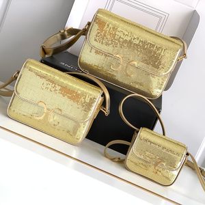 Mini bolsa de lantejoulas dourada Bolsa transversal de grife Bolsa de ombro Bolsa de jantar Batom Bolsa de vaidade Bolsa Clutch Top espelho qualidade Forro de pele de carneiro Bolsa Tote de luxo Carteiras