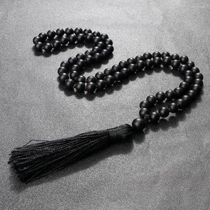 Naszyjniki wisianta Matowa czarna kamienna mężczyzna buddyjscy modlitwa uzdrowienie różańca błyszczące koraliki naszyjnik kobiety biżuteria energia szczęściarz urok jogi prezent