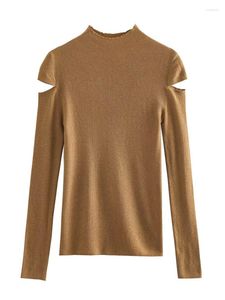 女性用セーターセミトゥールネックジャージは、カットアウトが付いたタイトなTシャツのソリッドカラーの長袖に着用できます。