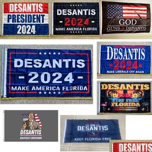 Bannerflaggor Senaste design 3x5 fot 100d Polyester Ron Desantis Flag 90x150cm Hem Trädgårdsdekorationer för USA: s presidentval D Dhjol