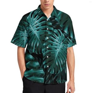 Men's Casual Shirts Tropical Monstera Vacation Shirt Jungle Night Leaves Hawaiian Men Y2K Blouses Short Sleeve Printed Tops Plus Size