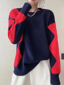 Kvinnors tröjor Fashion Women 2023 Autumn Winter Knitwear Pullovers Långärmad topp Streetwear Loose Contrasting Colors Vintage Jumpers