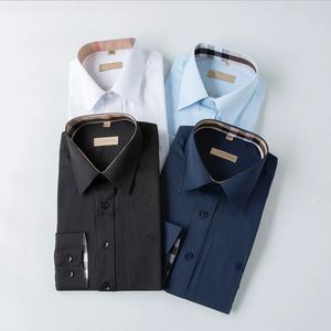 Camicie eleganti da uomo di lusso firmate Camicia casual a maniche lunghe da lavoro Primavera Autunno Vestibilità regolare Colletto flessibile Camicie elasticizzate solide senza rughe per uomo