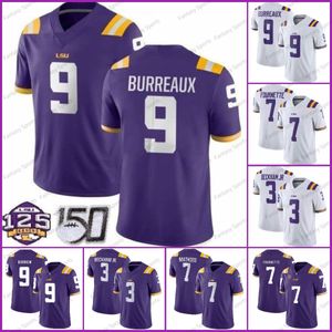 LSU Burreaux 9 Joe Burrow Trynn Jersey Football Mathieu 7 Leonard Fournette Chase Purple White All Stitched Tigers College Football Jerseys 125th