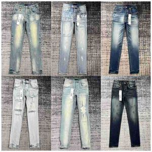Designer Jeans Mens Calças Roxas Pantalones Rasgado Reto Regular Denim Lágrimas Lavadas Velho Buraco Longo C11s82y