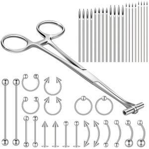 Navel Bell Button Rings 41pcs Body Piercing Tool Kit Include Septum Forceps Clamp Pliers 20 Pcs 316L Stainless Steel Piercing Needles And 20 Pcs Jewelry 230731