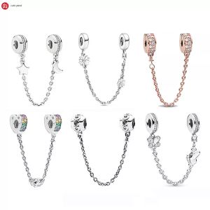 925 silverpärlor charms passar pandora charm 925 armband färg diy glänsande säkerhet kedja charms set hänge diy fina pärlor smycken