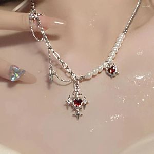 Pendant Necklaces Y2K Accessories For Womens Vintage Punk Cross Necklace Pearl Chain Women's Jewelry Gifts 2023 Trendy