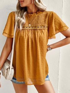 Kvinnors blusar Khalee Yose Floral Boho Dobby Blus Shirt Patchwork O-Heck Summer Hollow Out Sexy Flare Sleeve Women Casual Ladies Tops