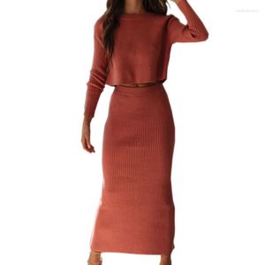 Women's Sweaters 2023 Two Piece Set Women Skirts Long Sleeve Crop Tops Pencil Skirt 2 Sweater Knitted Suit