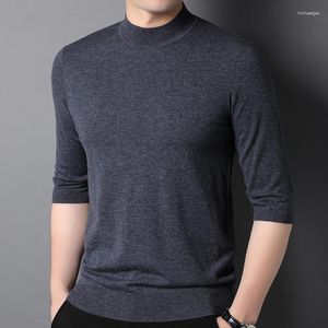 Men's Sweaters Three-Quarter Sleeve Pure Wool Half Turtleneck Spring And Summer Lightweight Soft Breathable Knitted Top