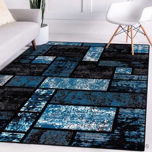 Carpets Retro Geometric Blue Black Grid Carpets For Living Room Luxury Rugs For Bedroom Anti Slip Floor Mats For Home R230801
