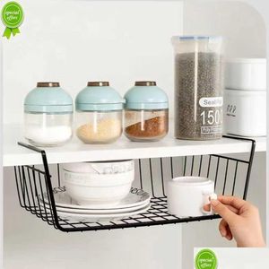 Storage Holders Racks Metal Iron Kitchen Organizer Shelf Desk Cabinet Rack Under Table Hanging Mesh Basket Wardrobe Drop Delivery Dhqxp