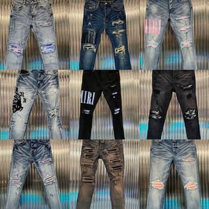 Jeans da uomo europei Jean Hombre lettera stella uomini ricamo patchwork strappato per pantaloni da moto di marca di tendenza mens skinnymj4q285jks25