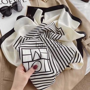 Scarves Blk White Stripe Women Silk Scarf Neck Hair Band Thin Square Head Tie Print Scarves Lady Foulard Head Band 70cm J230801