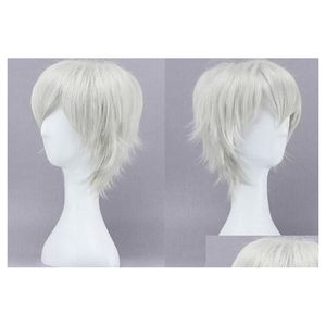 Inne impreza wydarzenia dostarcza Tokyo Gho Cosplay Wig Guru Ken Kane Sier White Short Prosty Fibre Hairpiece Costume Dr Dhzzt