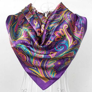 Scarves Spring And Autumn Female Satin Scarf Big Square Scarves Hijabs Printed Women Scarf Purple Polyester Silk Scarf Shawl 90*90cm J230801